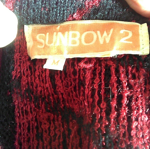 VINTAGE SWEATER RED & BLACK FRINGE BY SUNBOW 2 SZ. MED VERY UNIQUE - Picture 3 of 7